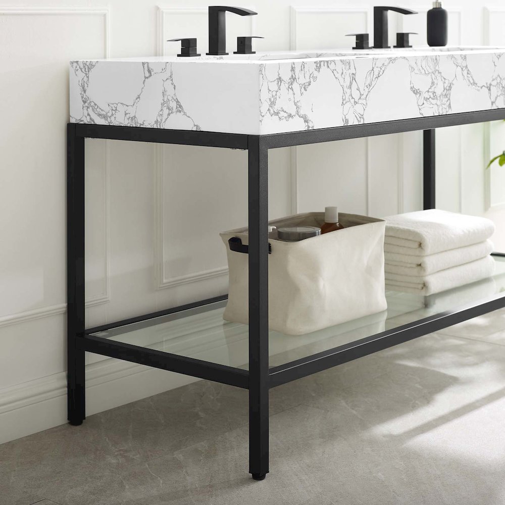 Kingsley 60" Black Stainless Steel Bathroom Vanity. Picture 10