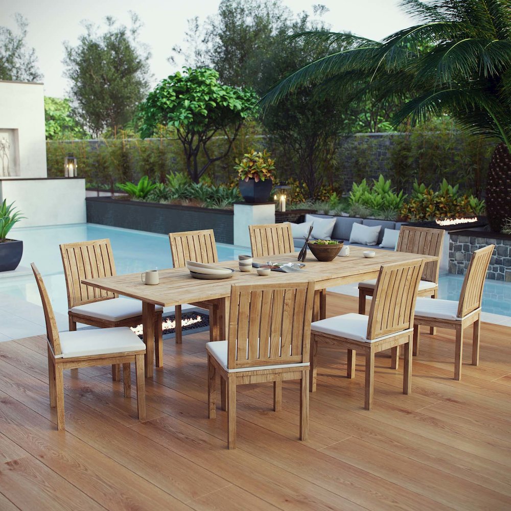 Marina 9 Piece Outdoor Patio Teak Dining Set. Picture 8