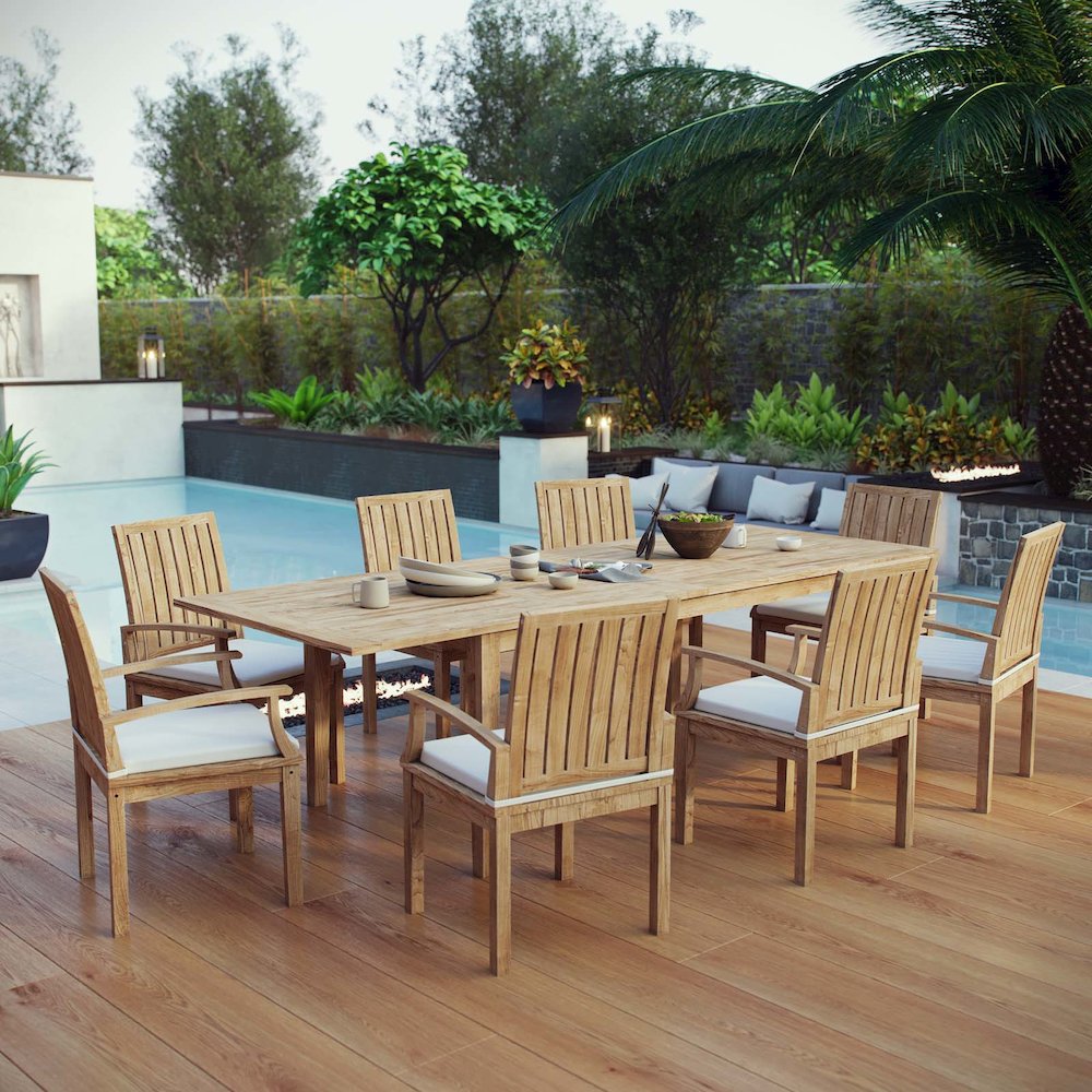 Marina 9 Piece Outdoor Patio Teak Dining Set. Picture 8