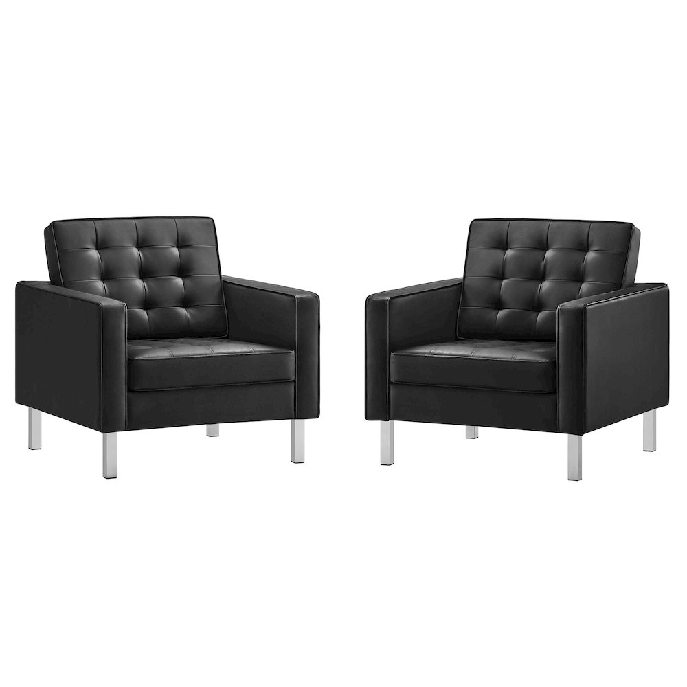 Loft Tufted Vegan Leather Armchairs Set of 2. Picture 1