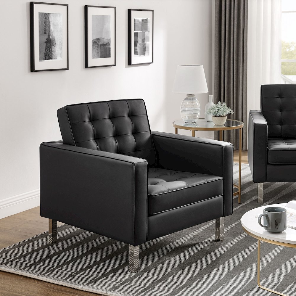 Loft Tufted Vegan Leather Armchairs Set of 2. Picture 8