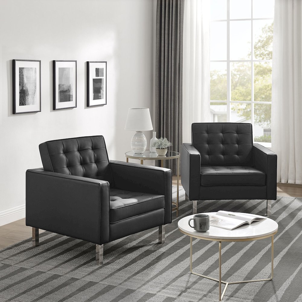 Loft Tufted Vegan Leather Armchairs Set of 2. Picture 7