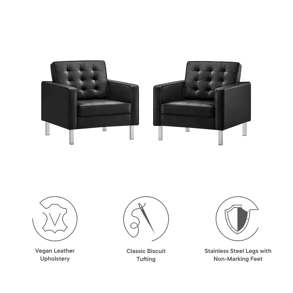 Loft Tufted Vegan Leather Armchairs Set of 2. Picture 3