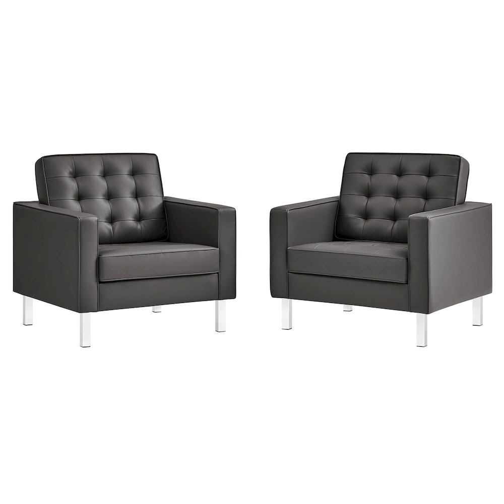 Loft Tufted Vegan Leather Armchairs Set of 2. Picture 1
