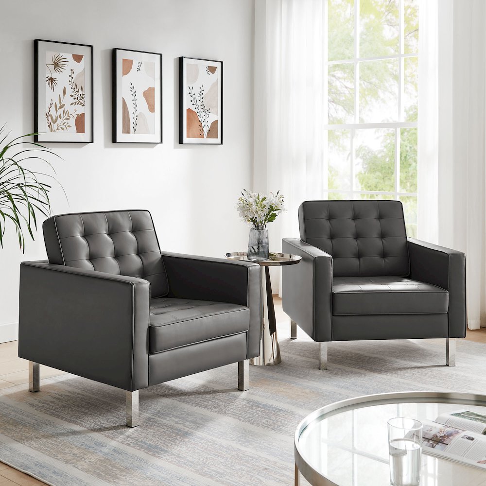 Loft Tufted Vegan Leather Armchairs Set of 2. Picture 7