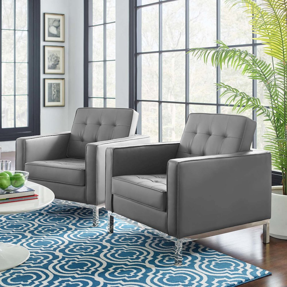 Loft Tufted Vegan Leather Armchairs Set of 2. Picture 8