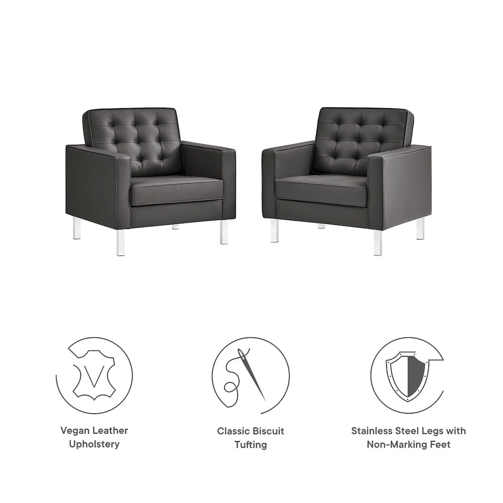 Loft Tufted Vegan Leather Armchairs Set of 2. Picture 3