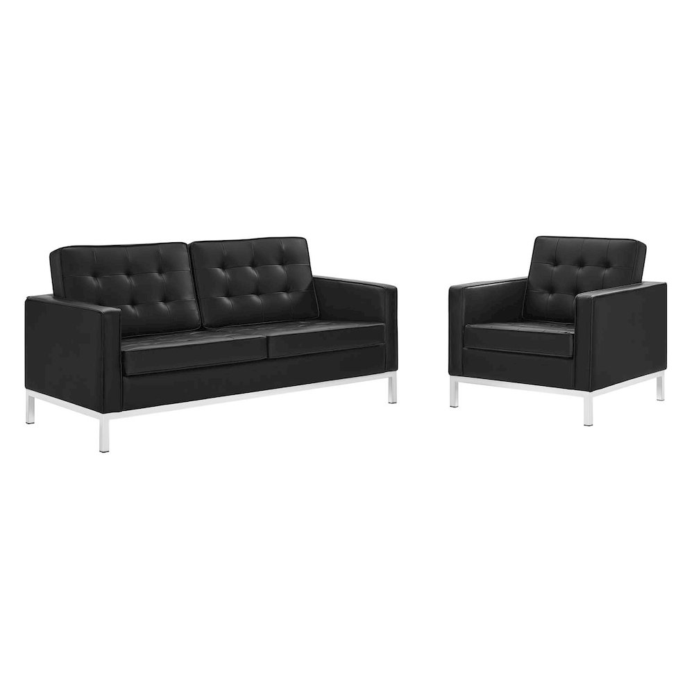 Loft Tufted Upholstered Faux Leather Loveseat and Armchair Set. Picture 1