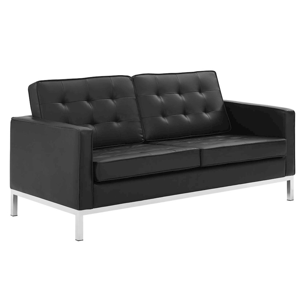 Loft Tufted Upholstered Faux Leather Loveseat and Armchair Set. Picture 2