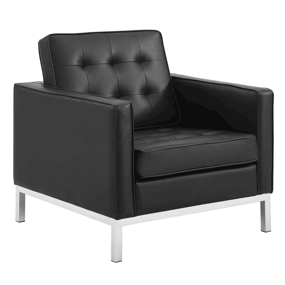 Loft Tufted Upholstered Faux Leather Loveseat and Armchair Set. Picture 4