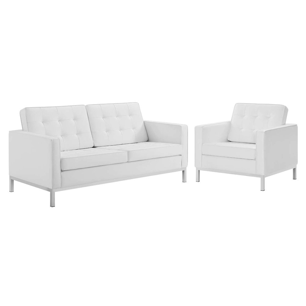 Loft Tufted Upholstered Faux Leather Loveseat and Armchair Set. Picture 1
