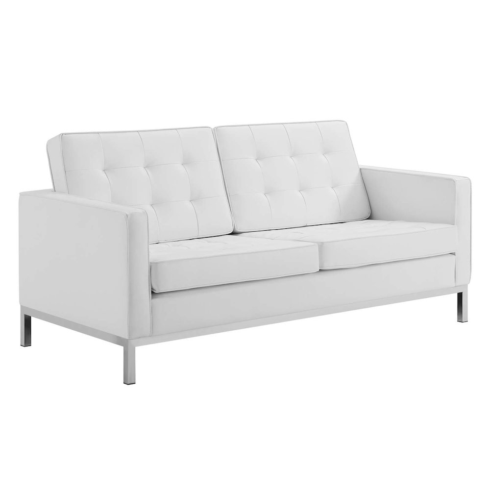 Loft Tufted Upholstered Faux Leather Loveseat and Armchair Set. Picture 2