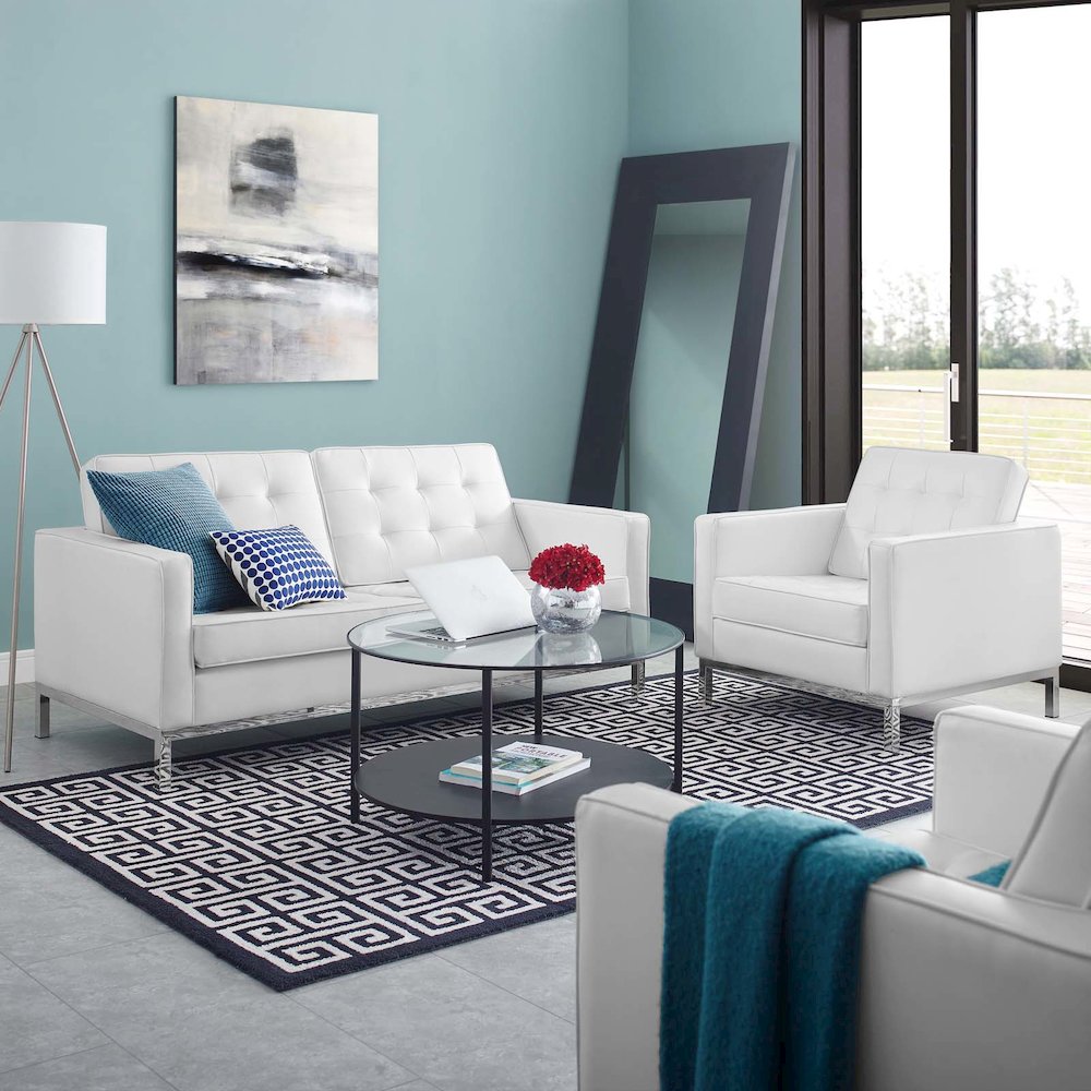 Loft Tufted Upholstered Faux Leather Loveseat and Armchair Set. Picture 6
