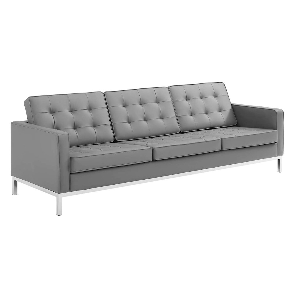 Loft Tufted Upholstered Faux Leather Sofa and Armchair Set. Picture 2