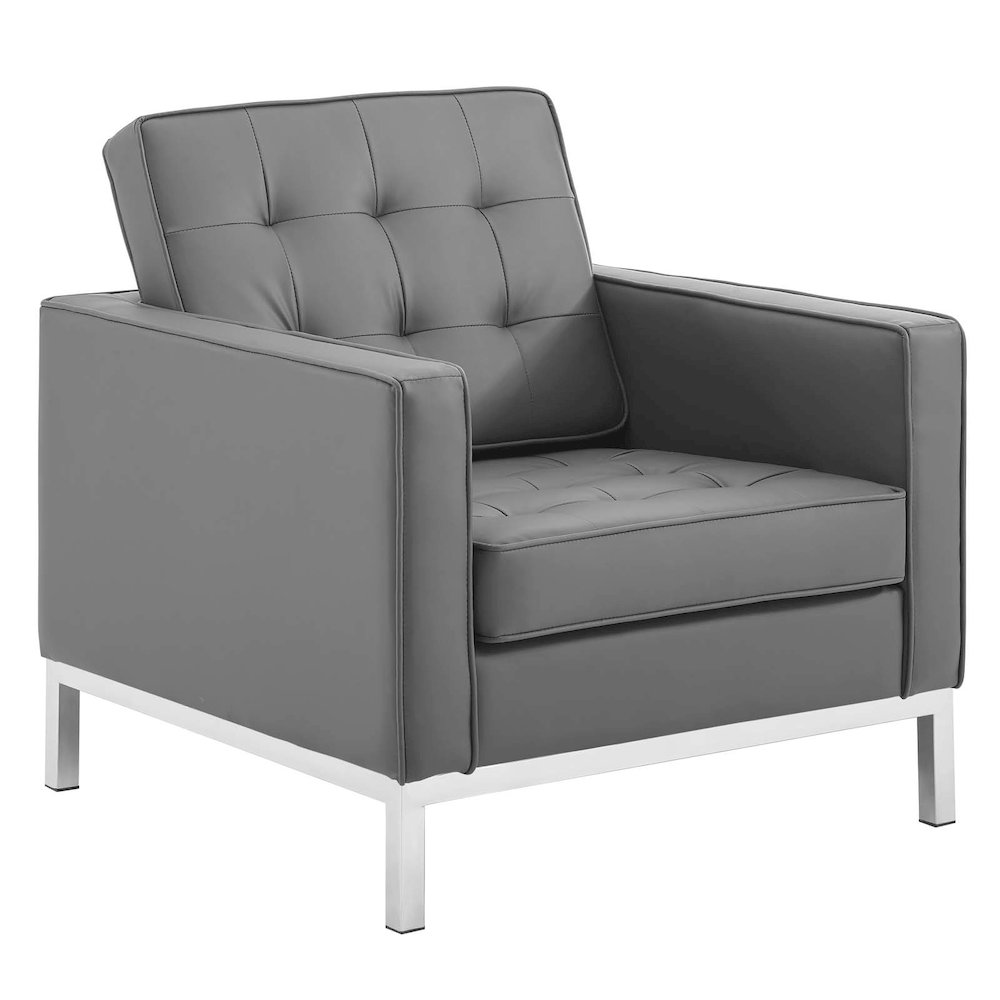 Loft Tufted Upholstered Faux Leather Sofa and Armchair Set. Picture 4
