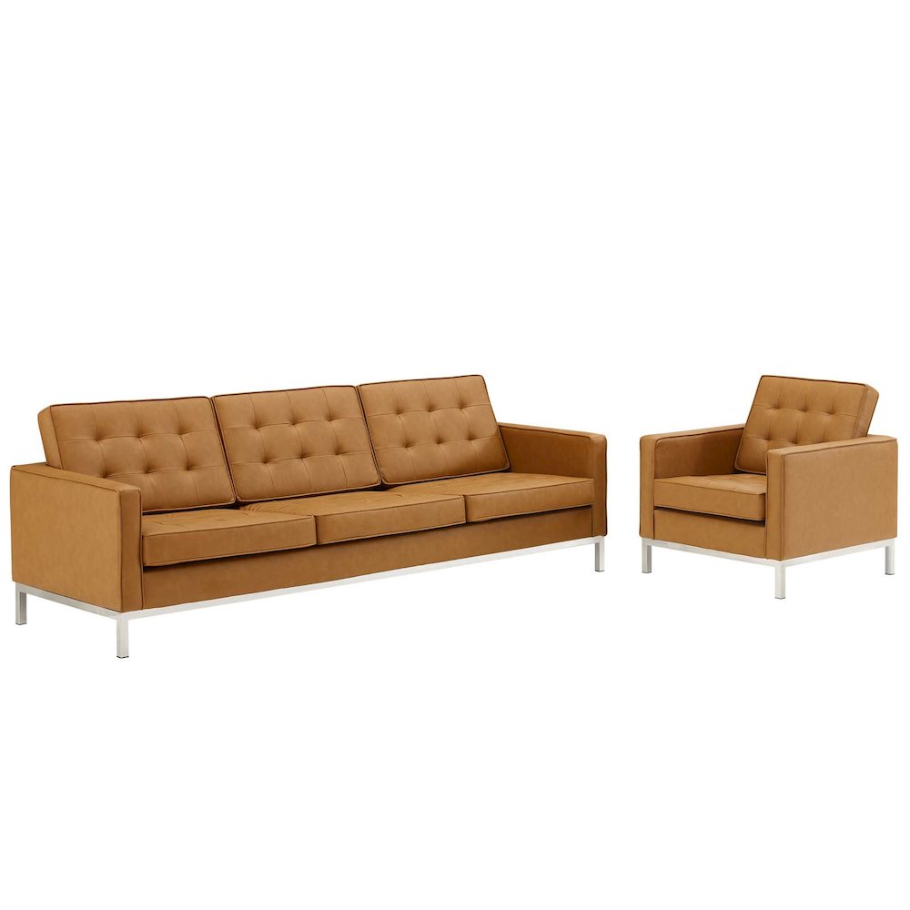 Loft Tufted Upholstered Faux Leather Sofa and Armchair Set. Picture 1