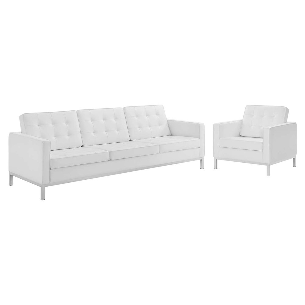 Loft Tufted Upholstered Faux Leather Sofa and Armchair Set. Picture 1