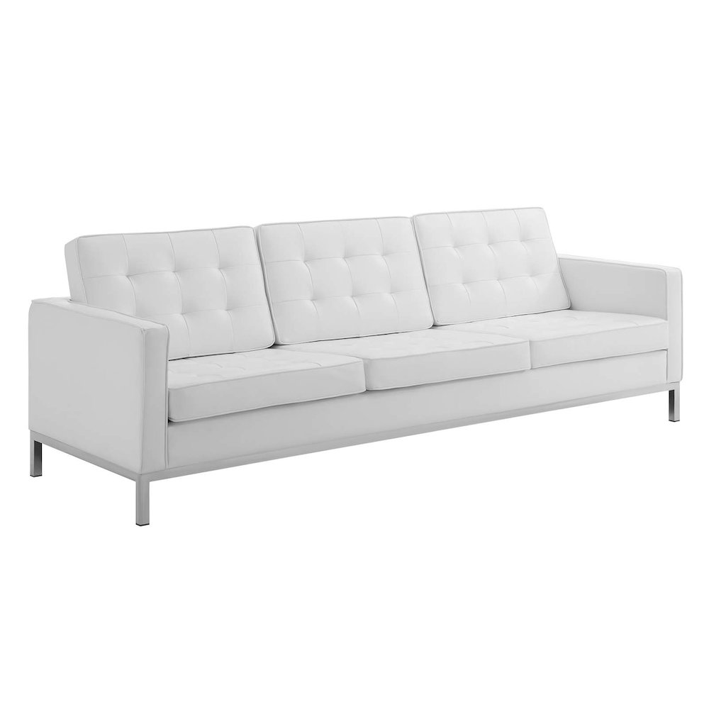Loft Tufted Upholstered Faux Leather Sofa and Armchair Set. Picture 2