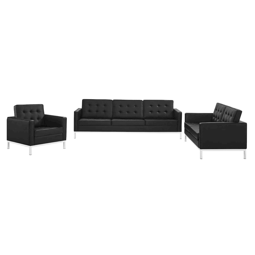 Loft 3 Piece Tufted Upholstered Faux Leather Set. Picture 1