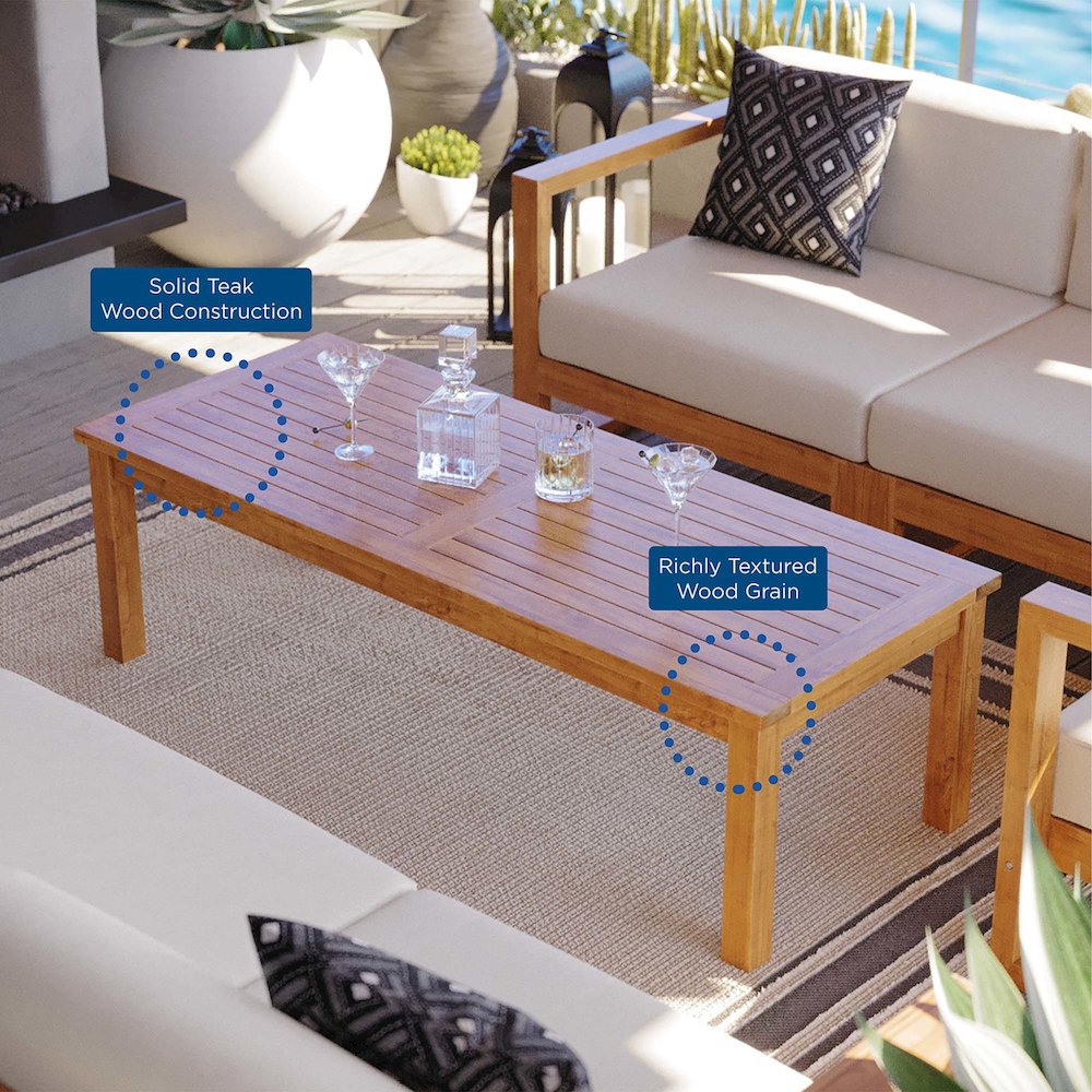 Upland Outdoor Patio Teak Wood Coffee Table. Picture 7