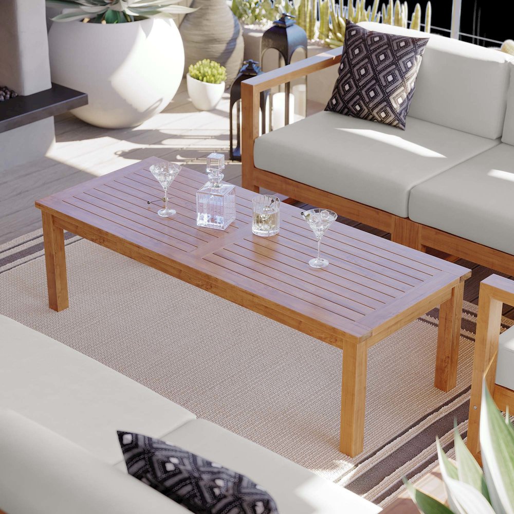 Upland Outdoor Patio Teak Wood Coffee Table. Picture 6