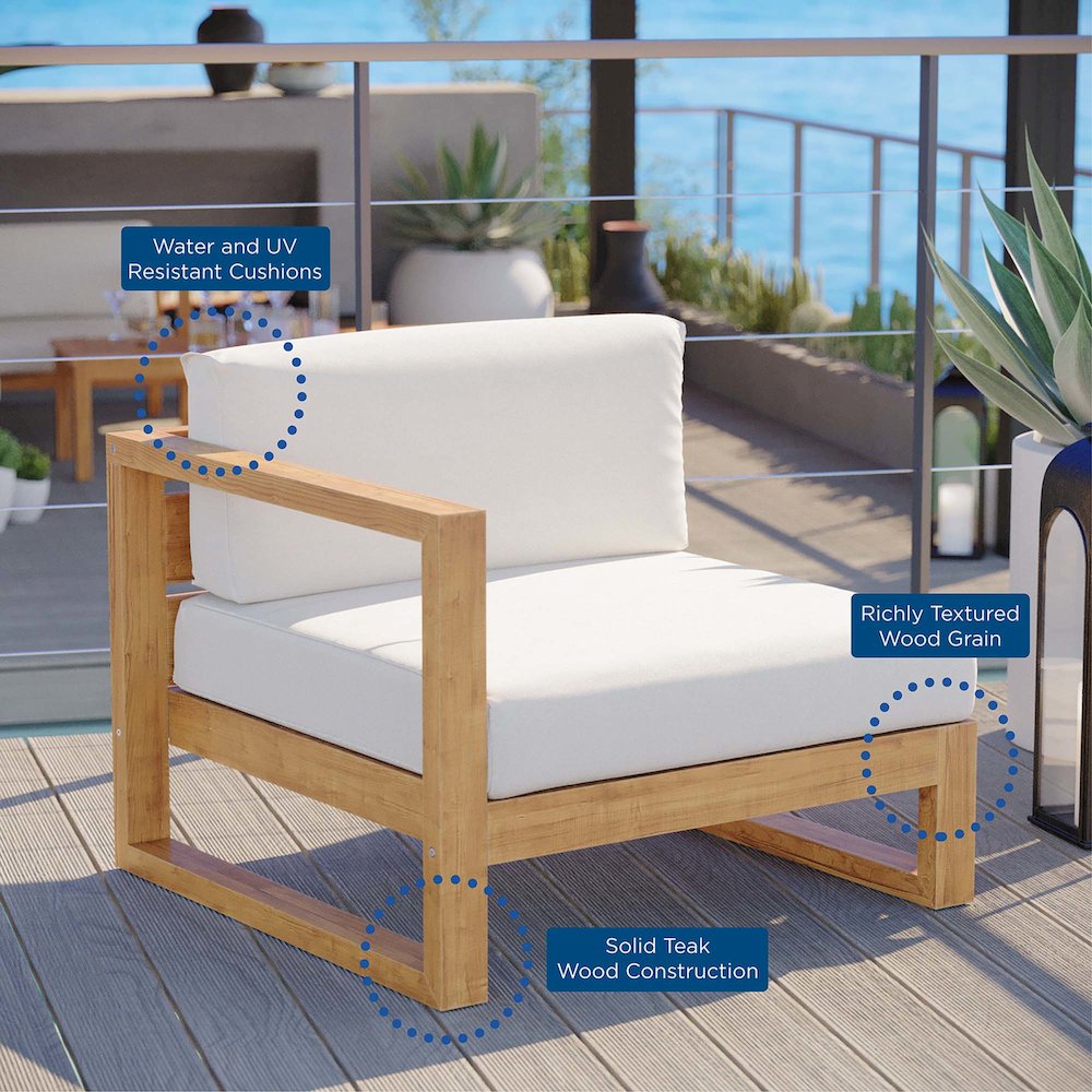 Upland Outdoor Patio Teak Wood Left-Arm Chair. Picture 2