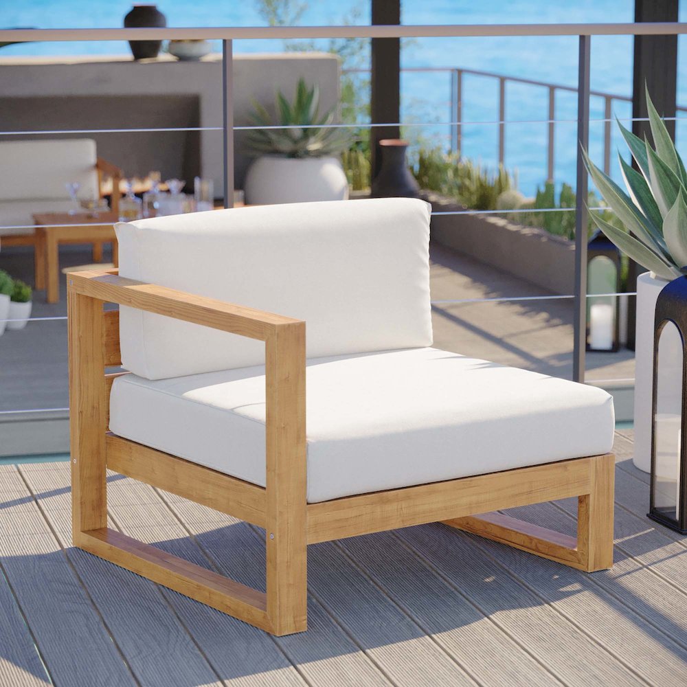 Upland Outdoor Patio Teak Wood Left-Arm Chair. Picture 7