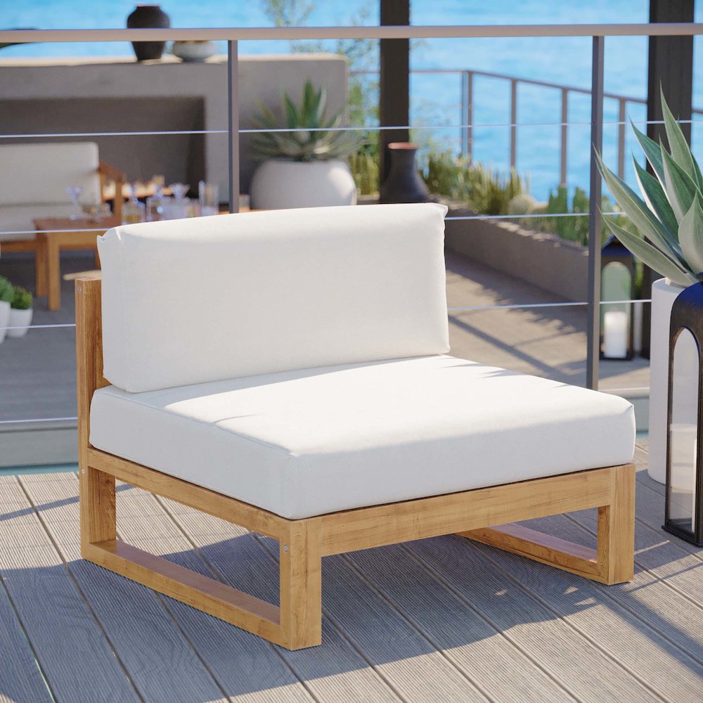 Upland Outdoor Patio Teak Wood Armless Chair. Picture 6