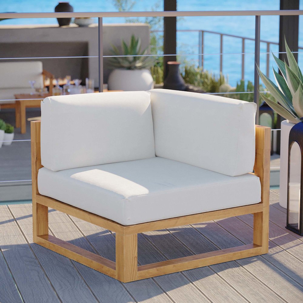 Upland Outdoor Patio Teak Wood Corner Chair. Picture 4