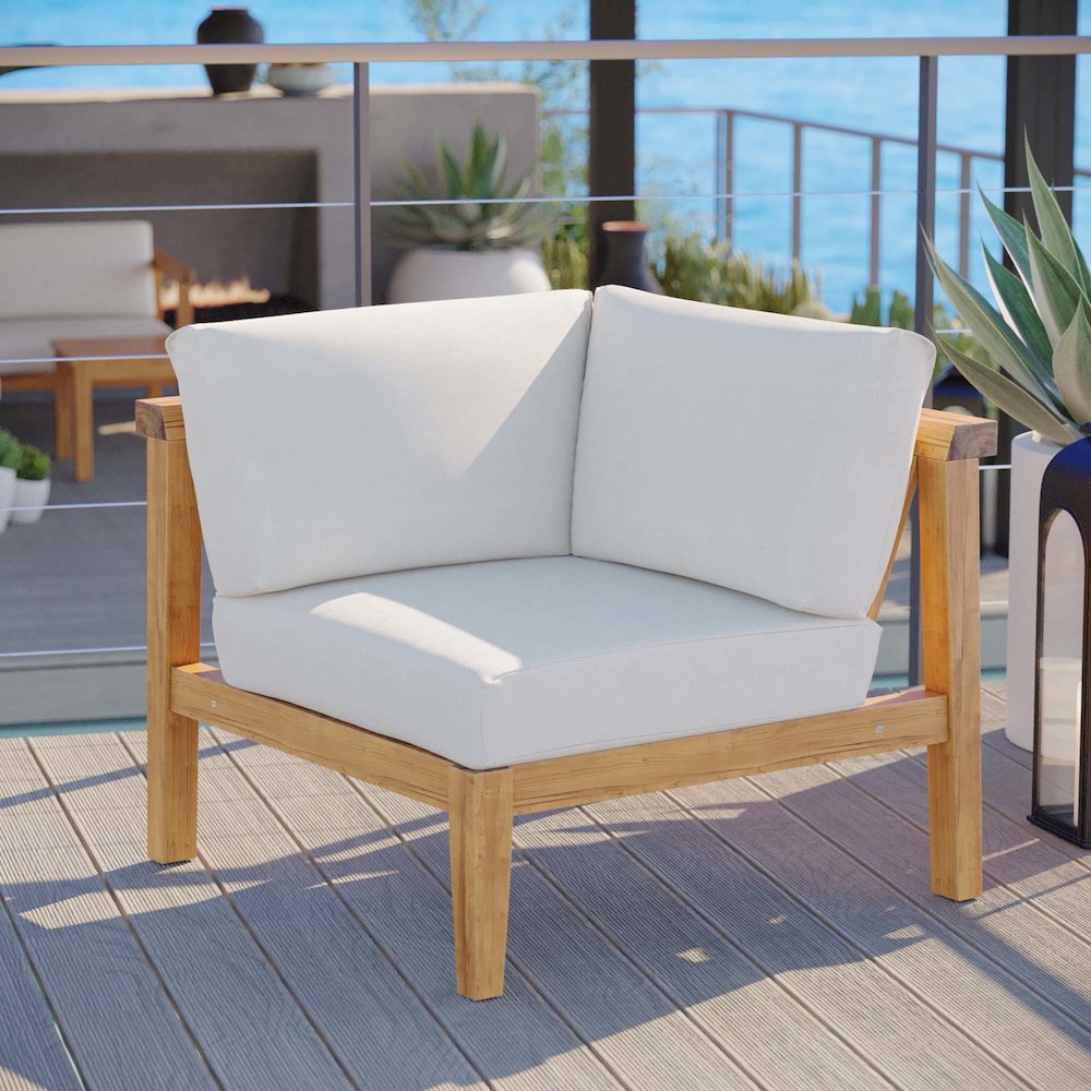 Bayport Outdoor Patio Teak Wood Corner Chair. Picture 7