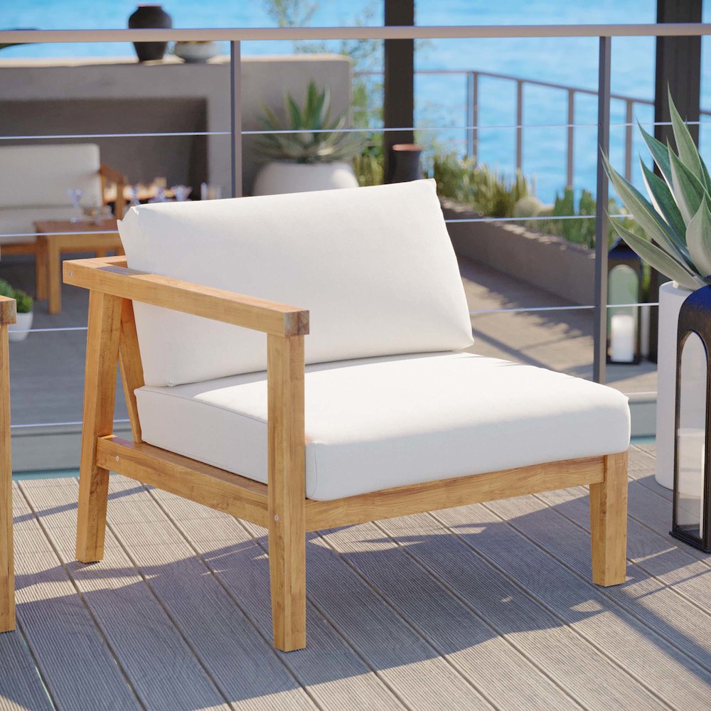 Bayport Outdoor Patio Teak Wood Left-Arm Chair. Picture 6