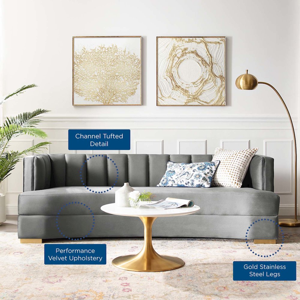 Encompass Channel Tufted Performance Velvet Curved Sofa. Picture 7