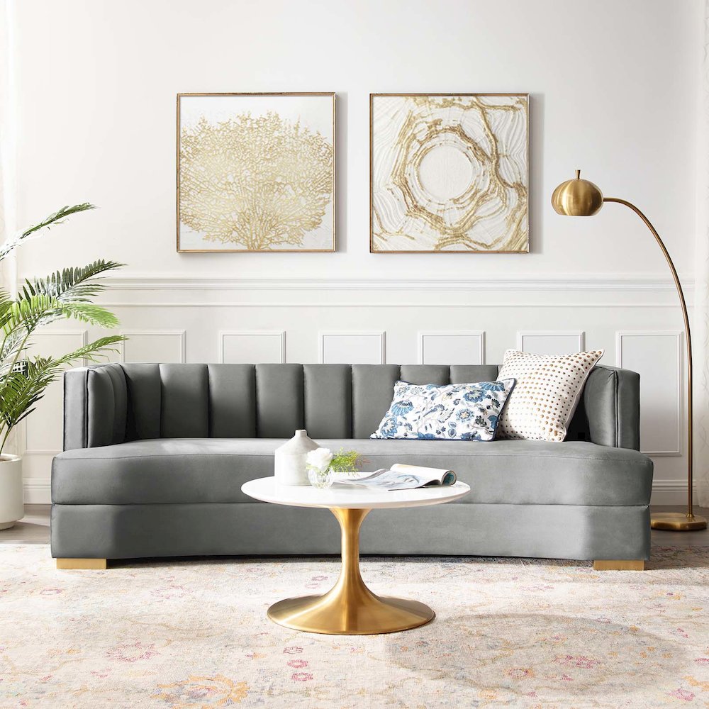 Encompass Channel Tufted Performance Velvet Curved Sofa. Picture 6