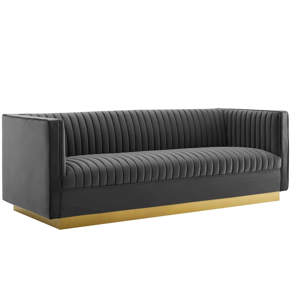Vertical Channel Tufted Upholstered Performance Velvet Sofa and Armchair Set. Picture 2