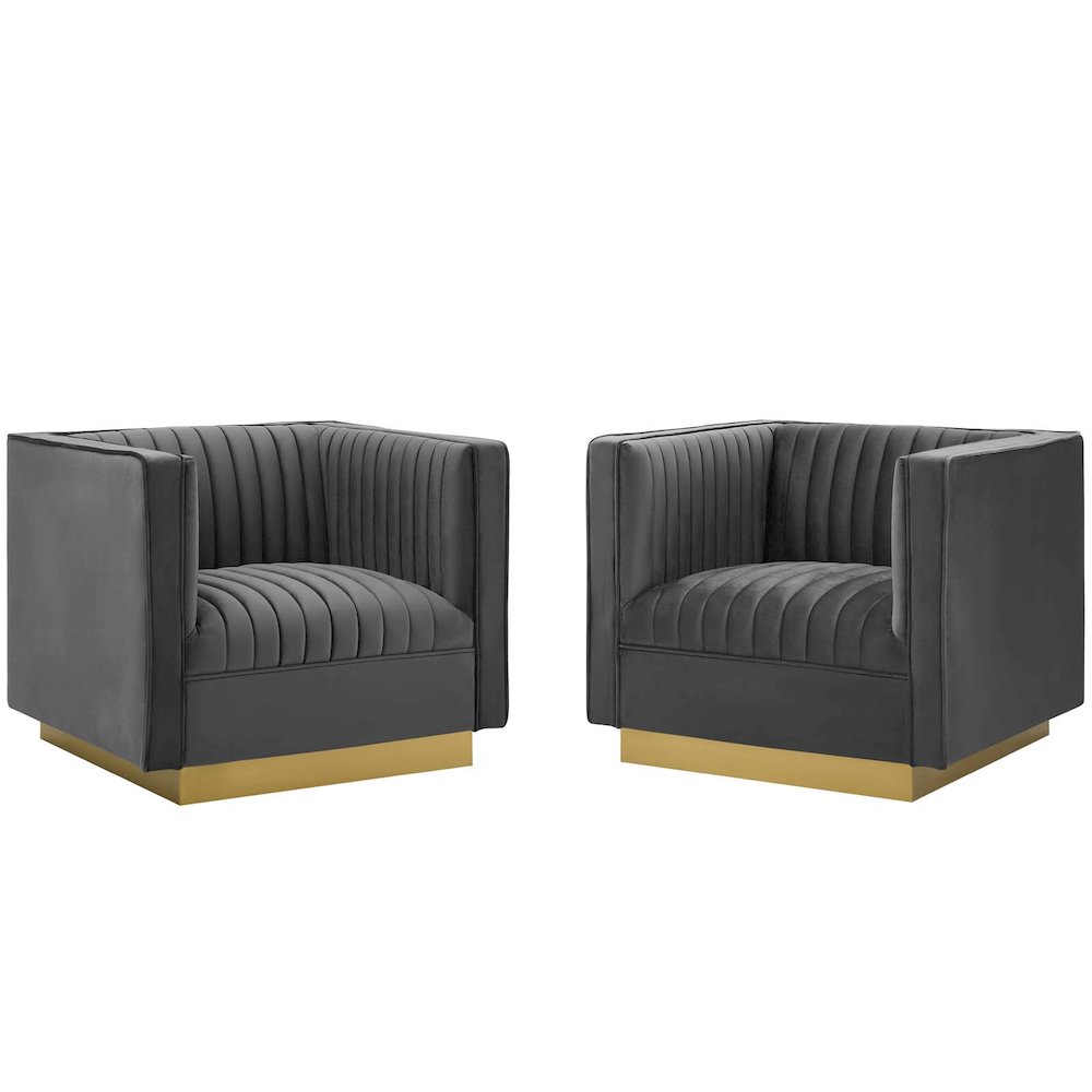 Vertical Channel Tufted Upholstered Performance Velvet Armchair Set of 2. Picture 1