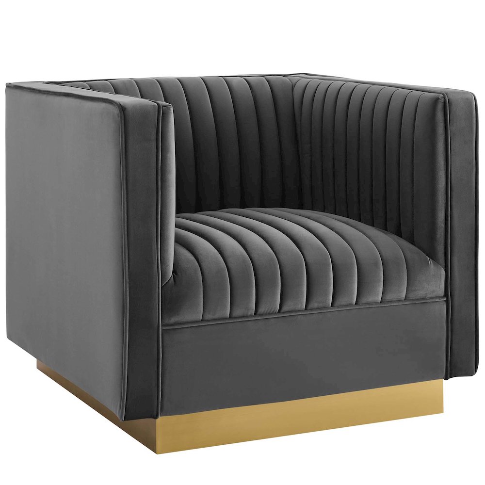 Vertical Channel Tufted Upholstered Performance Velvet Armchair Set of 2. Picture 2