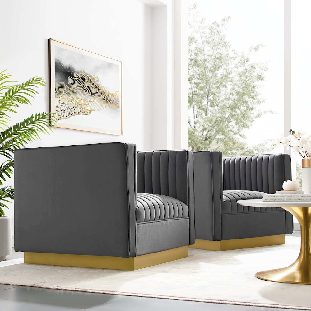 Vertical Channel Tufted Upholstered Performance Velvet Armchair Set of 2. Picture 4