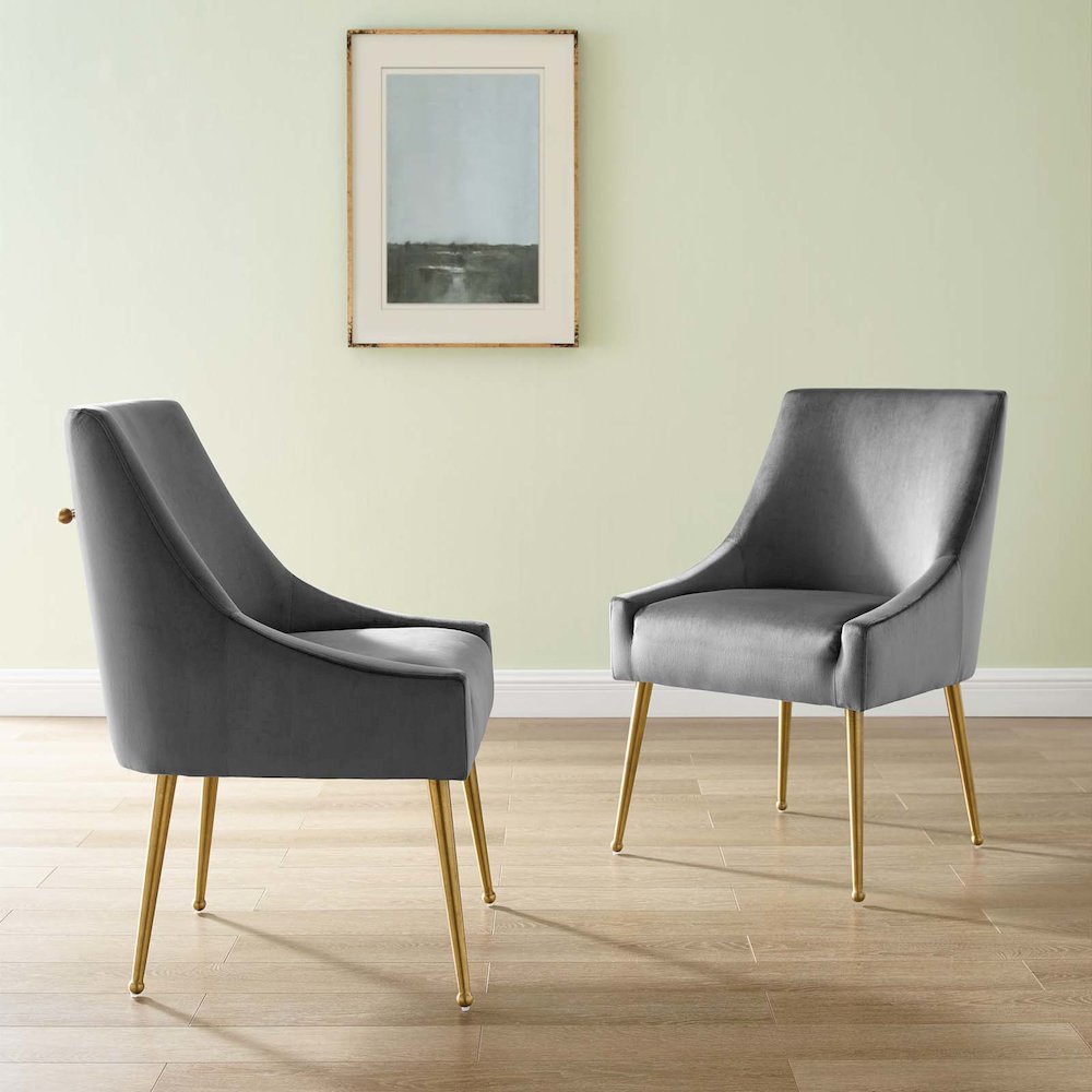 Discern Upholstered Performance Velvet Dining Chair Set of 2. Picture 4