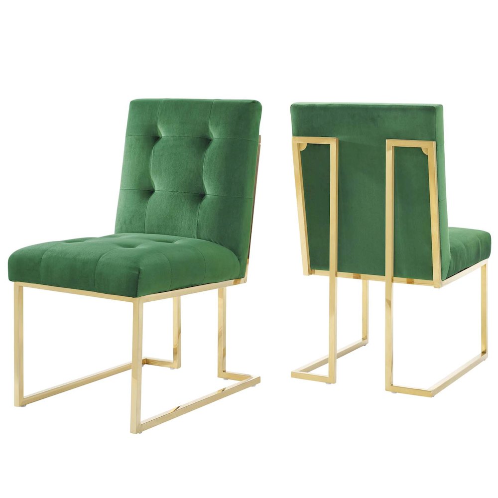 Privy Gold Stainless Steel Performance Velvet Dining Chair Set of 2. Picture 1