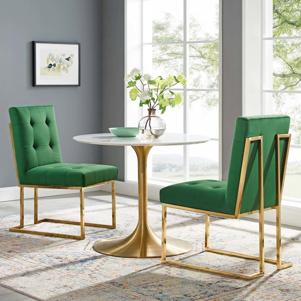 Privy Gold Stainless Steel Performance Velvet Dining Chair Set of 2. Picture 4
