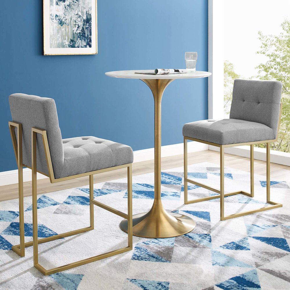 Privy Gold Stainless Steel Upholstered Fabric Counter Stool Set of 2. Picture 4