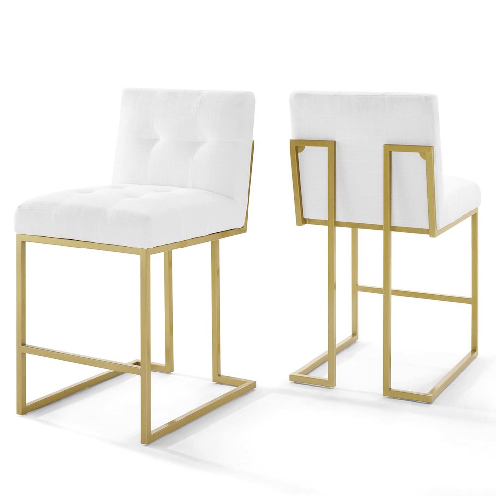 Privy Gold Stainless Steel Upholstered Fabric Counter Stool Set of 2. Picture 1