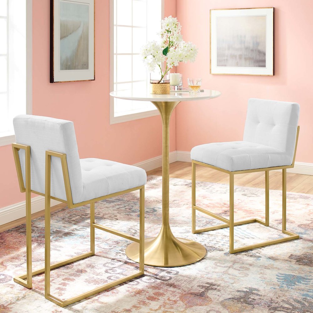 Privy Gold Stainless Steel Upholstered Fabric Counter Stool Set of 2. Picture 4