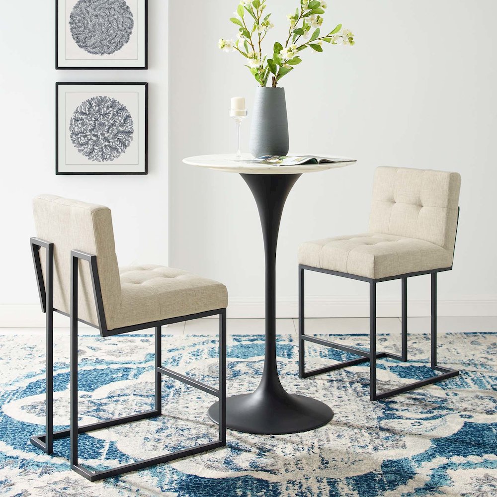 Privy Black Stainless Steel Upholstered Fabric Counter Stool Set of 2. Picture 4