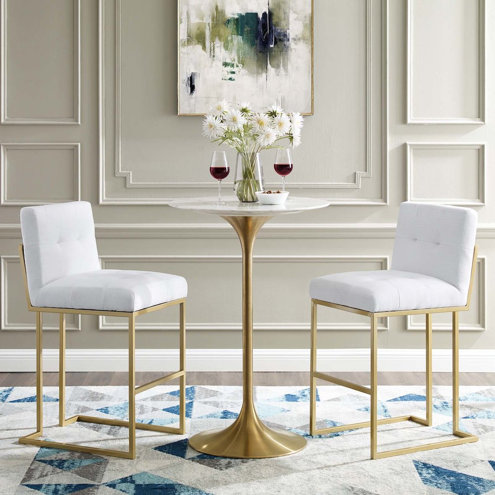 Privy Gold Stainless Steel Upholstered Fabric Bar Stool Set of 2. Picture 4
