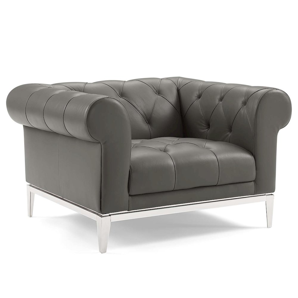 Idyll Tufted Upholstered Leather Armchair Set of 2. Picture 2