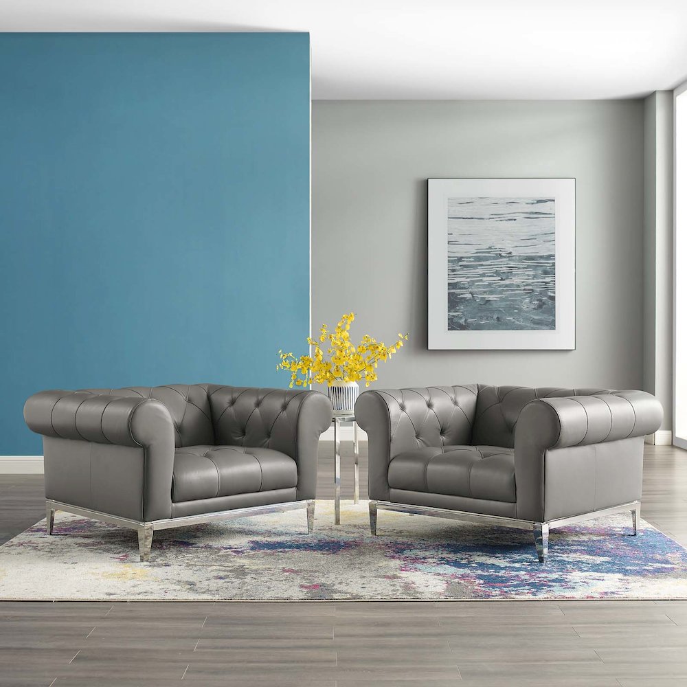 Idyll Tufted Upholstered Leather Armchair Set of 2. Picture 4
