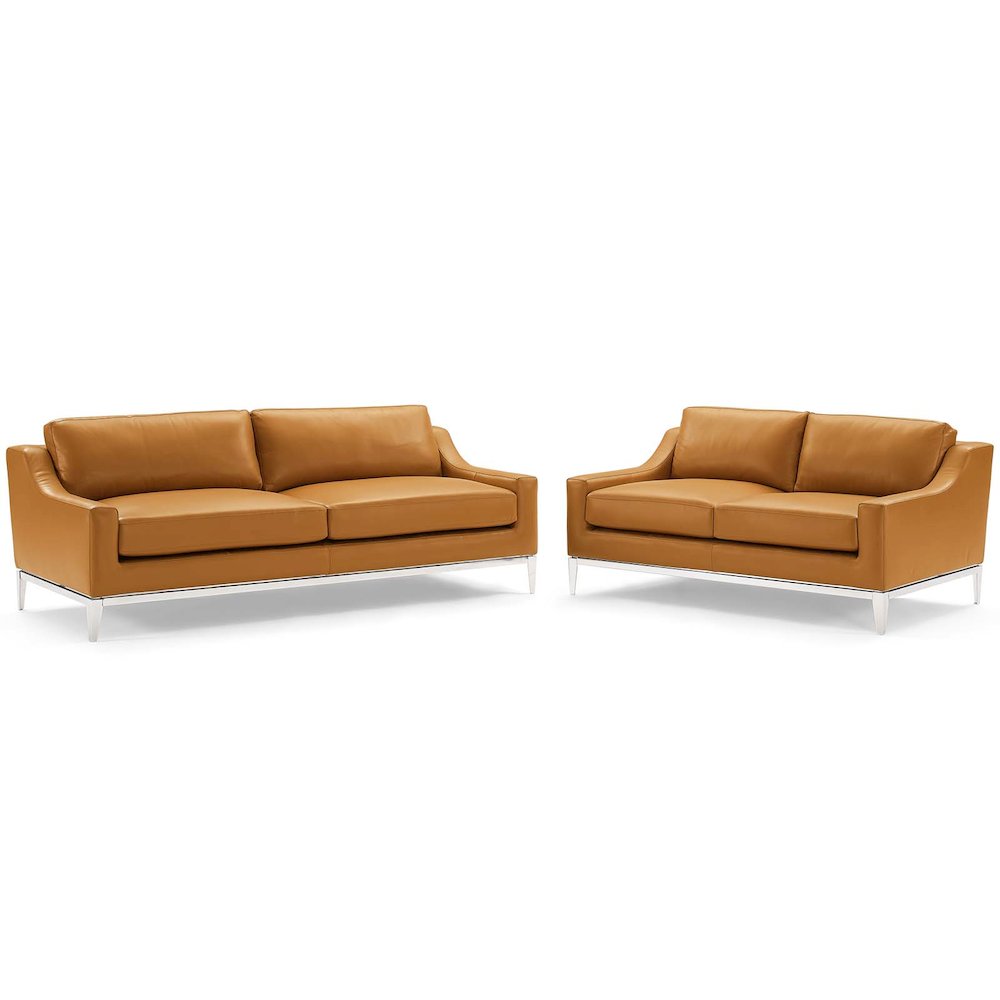 Harness Stainless Steel Base Leather Sofa and Loveseat Set. Picture 1