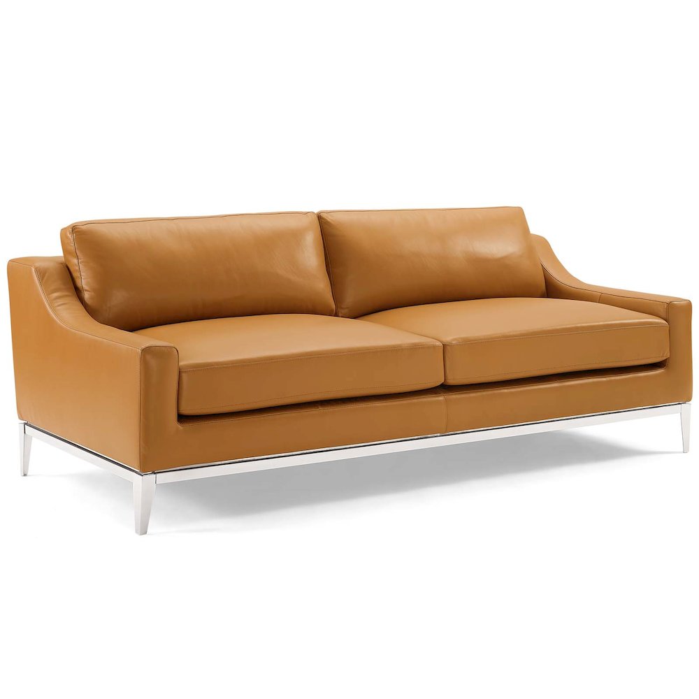 Harness Stainless Steel Base Leather Sofa and Loveseat Set. Picture 2