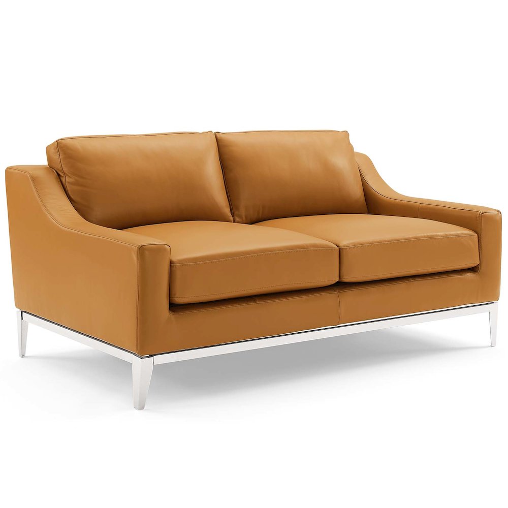 Harness Stainless Steel Base Leather Sofa and Loveseat Set. Picture 3